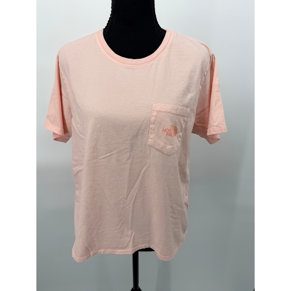 The North Face Pocket T-Shirt Womens Medium Peach Good Graphic Back Short Sleeve